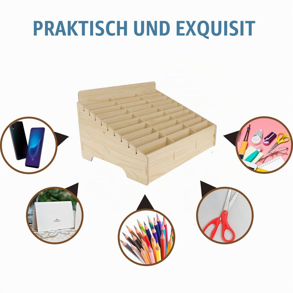 30 Gitter Handygarage Schule, Handy Hotel Aufbewahrungsbox Holz, Multi-Grid-Aufbewahrungsbox FüR Mobiltelefone, Klassenzimmer, BüRo, Schule (Wood color, 30 Grid)