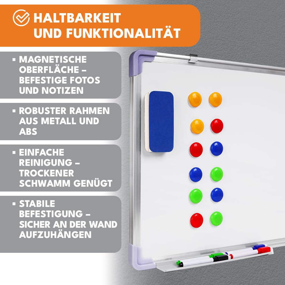KRUMAD Whiteboard Magnetisch, Magnettafel, Schreibtafel mit Metallrahmen