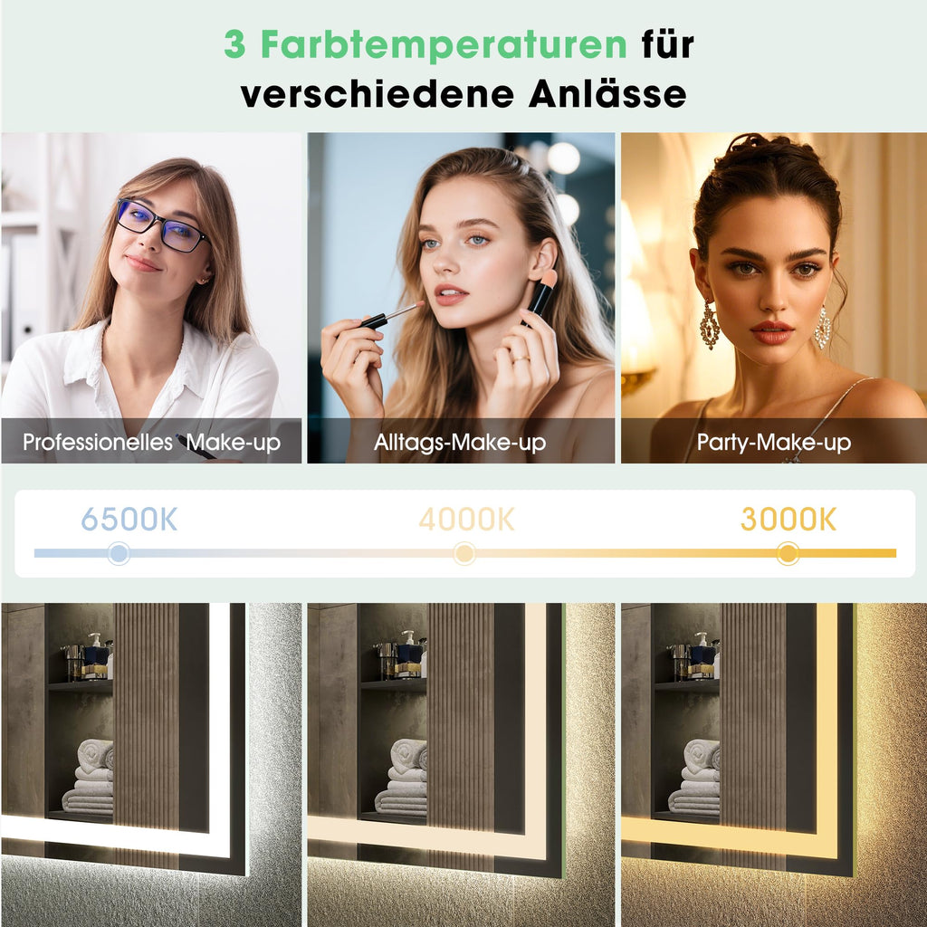S'bagno 60x80cm rahmenloser Bluetooth Badezimmerspiegel-mit-Beleuchtung