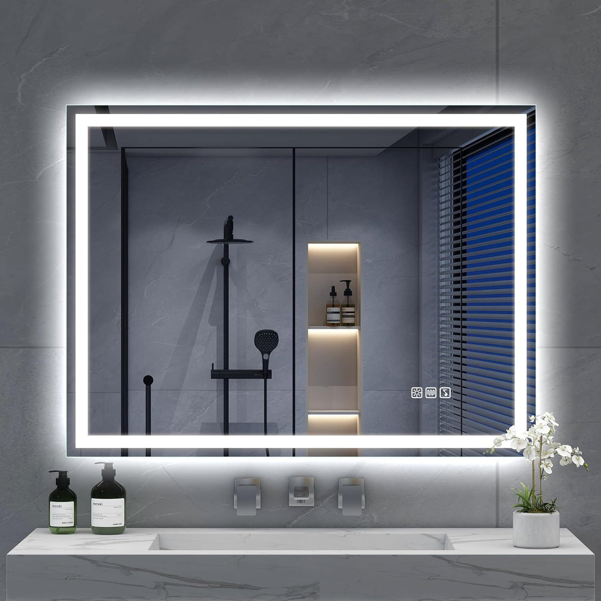 S'bagno 60x80cm rahmenloser Bluetooth Badezimmerspiegel-mit-Beleuchtung