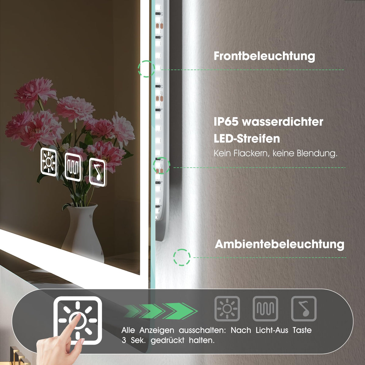 S'bagno 60x80cm rahmenloser Bluetooth Badezimmerspiegel-mit-Beleuchtung