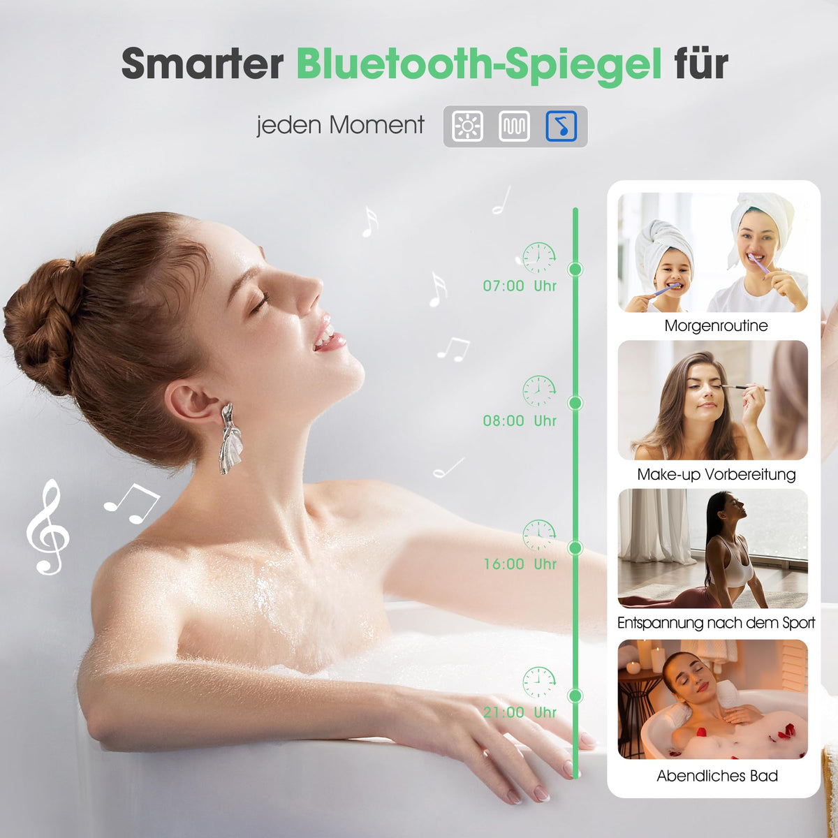 S'bagno 60x80cm rahmenloser Bluetooth Badezimmerspiegel-mit-Beleuchtung