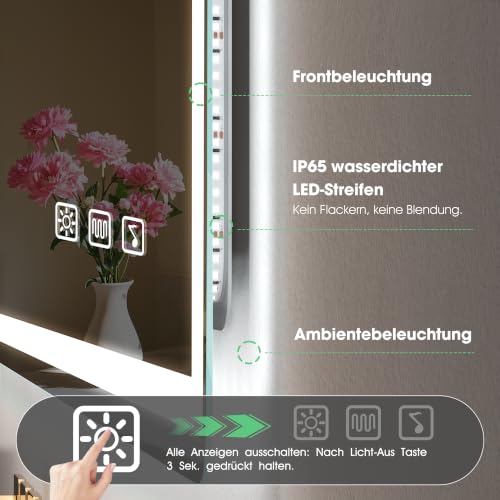 S'bagno 60x80cm rahmenloser Bluetooth Badezimmerspiegel-mit-Beleuchtung