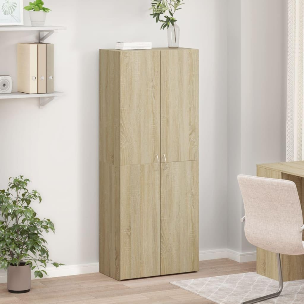 Aktenschrank Sonoma-Eiche Holzwerkstoff 60x32x153 cm Büroschrank mit 4 Fächern, Stauraum für Akten, Ordner und Dokumente, ideal für Büro, Arbeitszimmer, Homeoffice, Archivierung und Ordnung