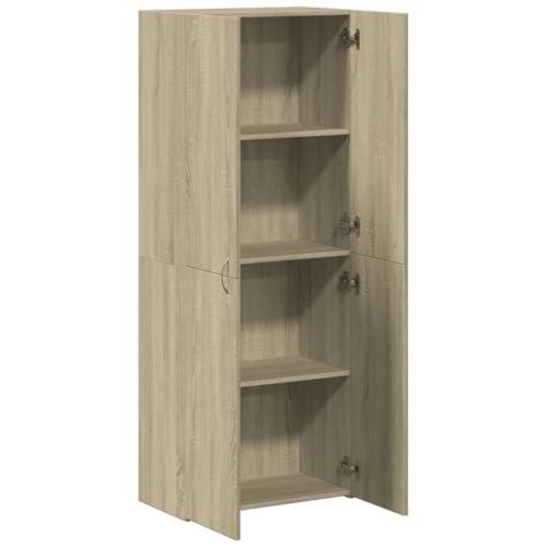 Aktenschrank Sonoma-Eiche Holzwerkstoff 60x32x153 cm Büroschrank mit 4 Fächern, Stauraum für Akten, Ordner und Dokumente, ideal für Büro, Arbeitszimmer, Homeoffice, Archivierung und Ordnung