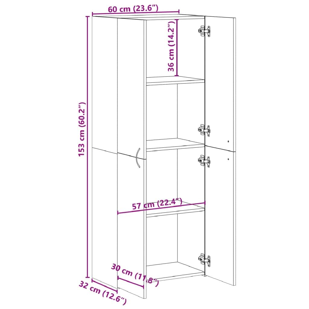 Aktenschrank Sonoma-Eiche Holzwerkstoff 60x32x153 cm Büroschrank mit 4 Fächern, Stauraum für Akten, Ordner und Dokumente, ideal für Büro, Arbeitszimmer, Homeoffice, Archivierung und Ordnung