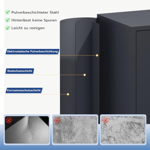 YOUDENOVA Aktenschrank, 90 x 90 x 40 Metallschrank abschließbar mit 2 Türen, Mehrzweckschrank mit 3 Ebenen, verstellbare Ablagen, Werkzeugschrank für Büros, Ateliers und Garagen, Anthrazit