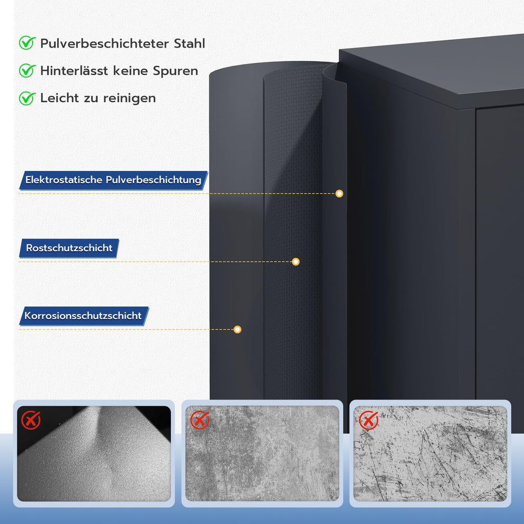 YOUDENOVA Aktenschrank, 90 x 90 x 40 Metallschrank abschließbar mit 2 Türen, Mehrzweckschrank mit 3 Ebenen, verstellbare Ablagen, Werkzeugschrank für Büros, Ateliers und Garagen, Anthrazit