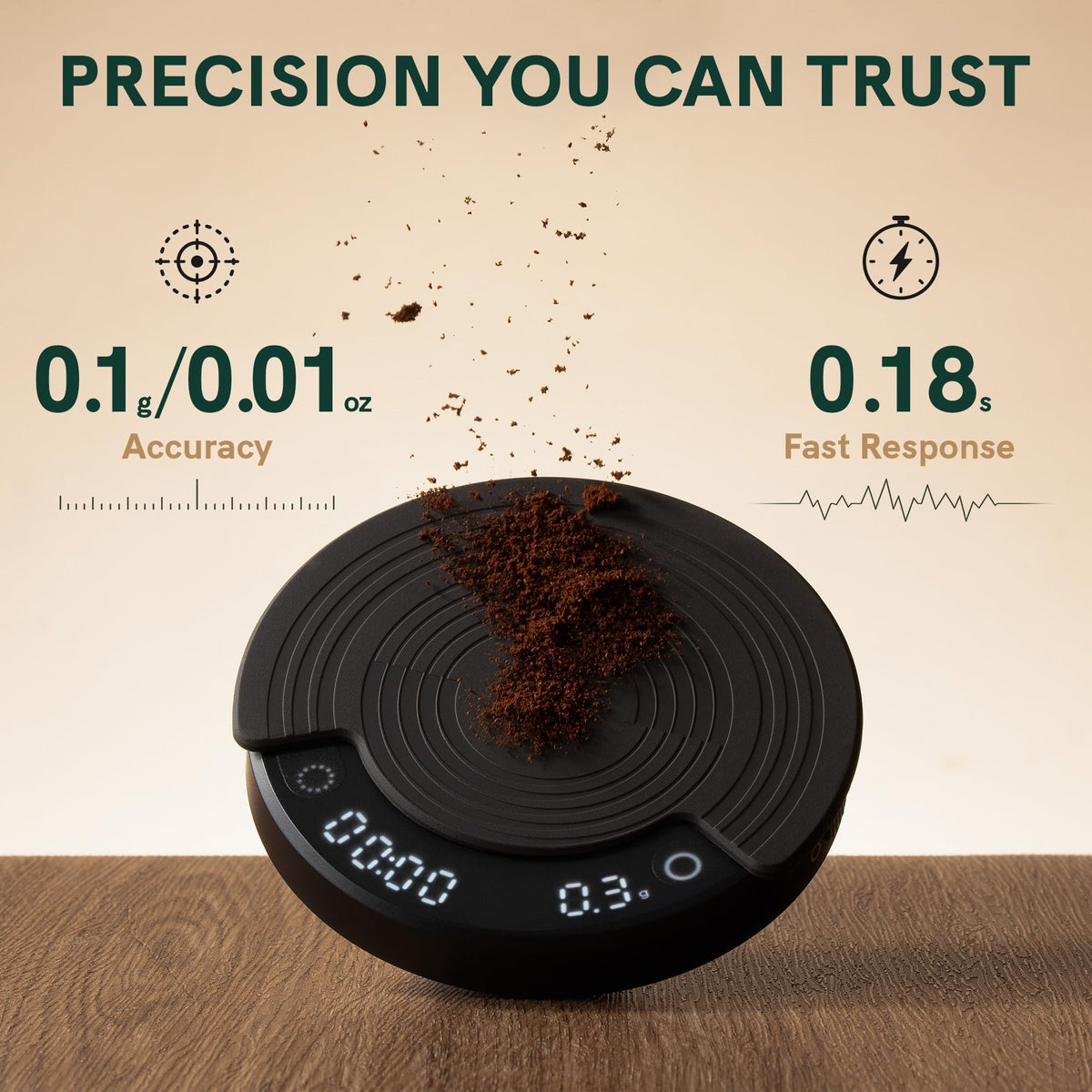 OutIn Claro Tragbare Kaffeewaage mit Timer, 2 kg/0,1 g