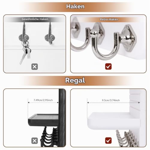 Schlüsselbrett mit Ablage, Schlüsselboard Schlüsselbrett Weiss Holz mit 6 Schlüsselhaken, für Flur, Schlafzimmer, Küche, Hängen Küchenbesteck Weiß