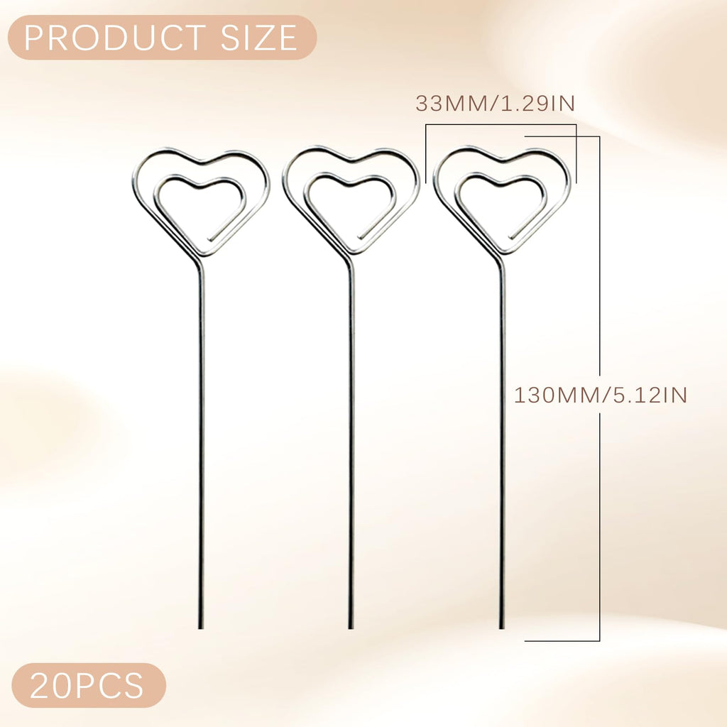 20 Stück Kartenhalter in Herzform Metall Fotohalter，10 x 3.3 cm Metalldrähte Tischnummer Memo Clip für Party Geburtstag Hochzeit Kuchen Dekor (20PCS)