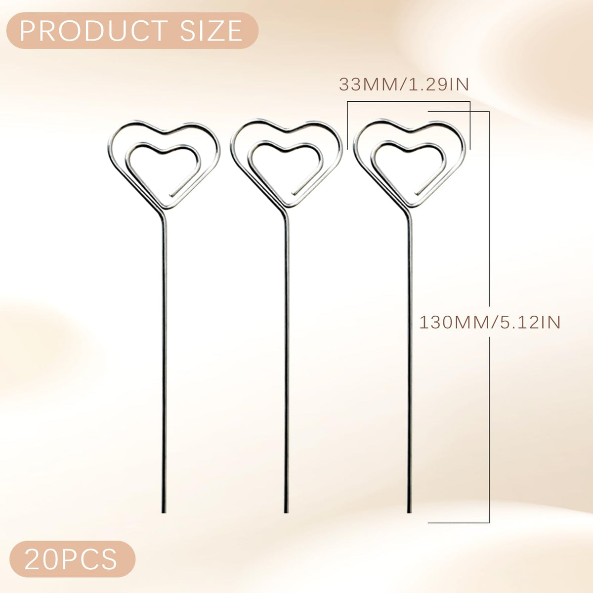 20 Stück Kartenhalter in Herzform Metall Fotohalter，10 x 3.3 cm Metalldrähte Tischnummer Memo Clip für Party Geburtstag Hochzeit Kuchen Dekor (20PCS)