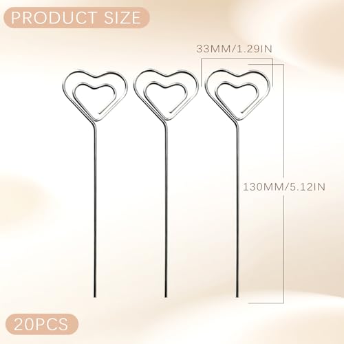 20 Stück Kartenhalter in Herzform Metall Fotohalter，10 x 3.3 cm Metalldrähte Tischnummer Memo Clip für Party Geburtstag Hochzeit Kuchen Dekor (20PCS)