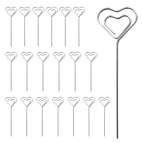 20 Stück Kartenhalter in Herzform Metall Fotohalter，10 x 3.3 cm Metalldrähte Tischnummer Memo Clip für Party Geburtstag Hochzeit Kuchen Dekor (20PCS)
