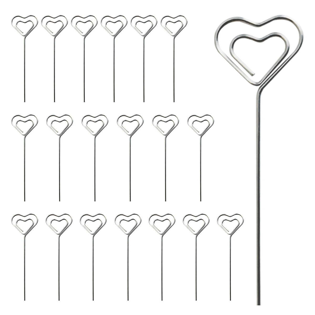 20 Stück Kartenhalter in Herzform Metall Fotohalter，10 x 3.3 cm Metalldrähte Tischnummer Memo Clip für Party Geburtstag Hochzeit Kuchen Dekor (20PCS)