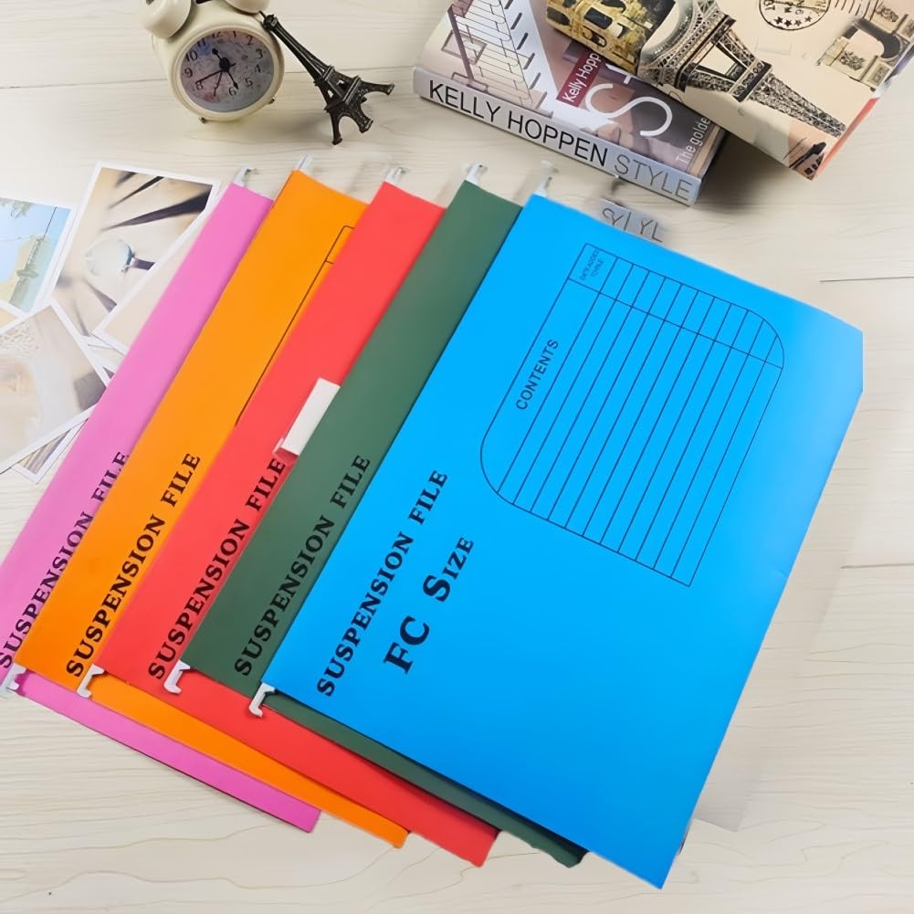 KAHEIGN 25Pcs A4 Hängemappen Aufhängungs Dateiordner, 5 Farben Hängemappen Ordner Dateiordner für Schulbüro Schreibwaren A4 Aktenschränke
