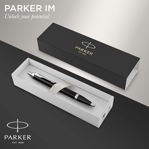 Parker IM Kugelschreiber | Schwarze Lackierung mit Chromzierteilen | Mittlere Spitze | Blau | Geschenkbox