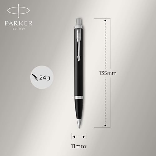 Parker IM Kugelschreiber | Schwarze Lackierung mit Chromzierteilen | Mittlere Spitze | Blau | Geschenkbox