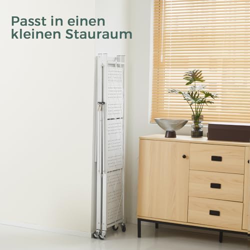 DEANIC Klappregal, 4 Regal Bücherregal, Küchenregale mit Rollen, Metallregal zur Aufbewahrung für Wohnzimmer, Speisekammer (61 x 116 x 28 cm, Weiß)