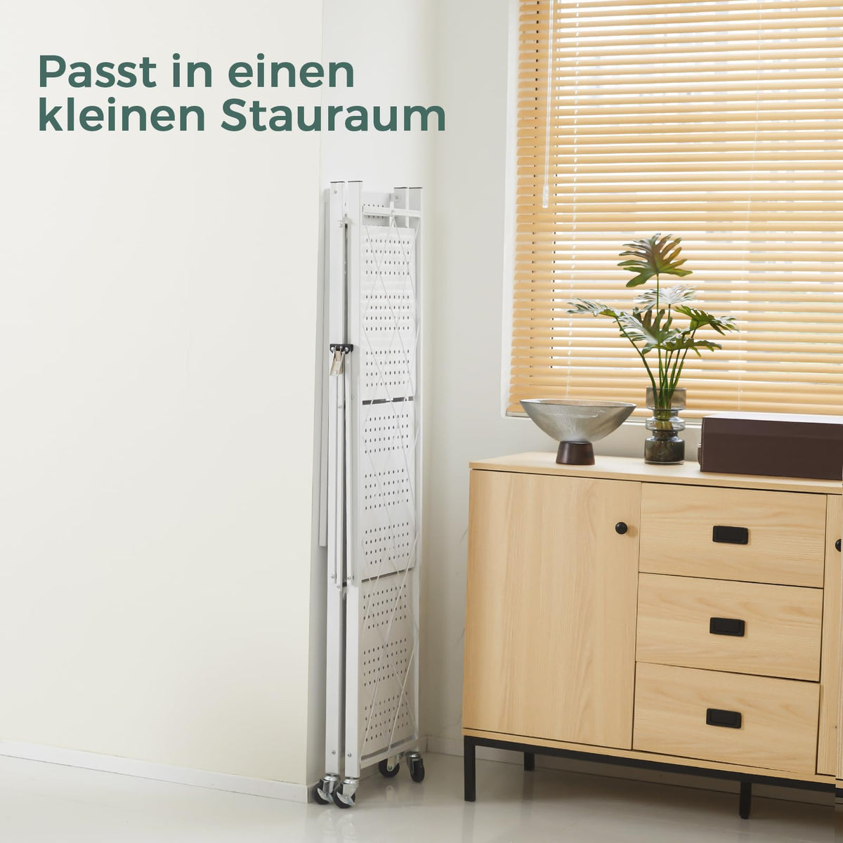 DEANIC Klappregal, 4 Regal Bücherregal, Küchenregale mit Rollen, Metallregal zur Aufbewahrung für Wohnzimmer, Speisekammer (61 x 116 x 28 cm, Weiß)