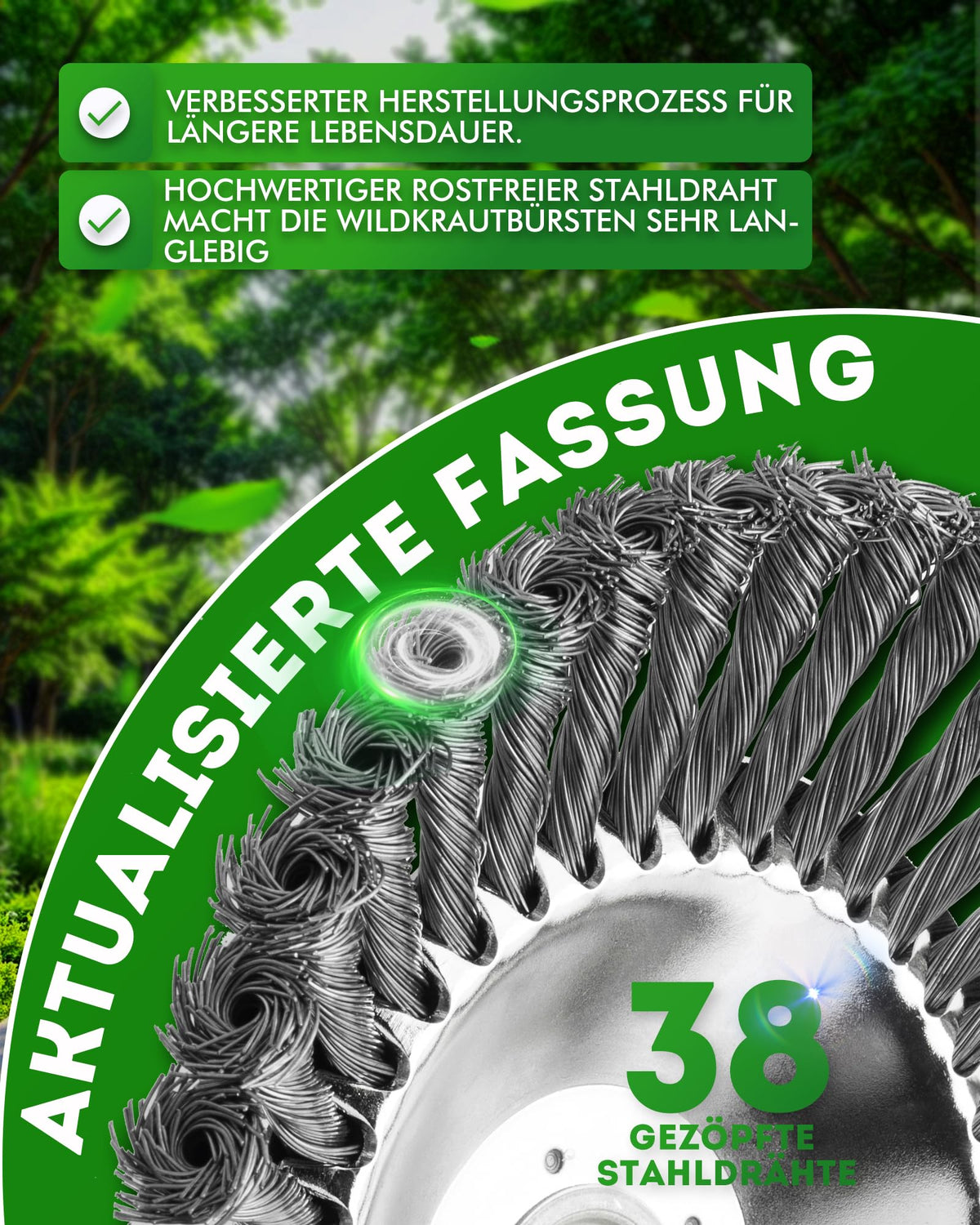 Unkrautbürste Wildkrautbürste Motorsense Freischneider Rundbürste 200 x 25,4 gezopfte Schleifbürste Kegel, Silber