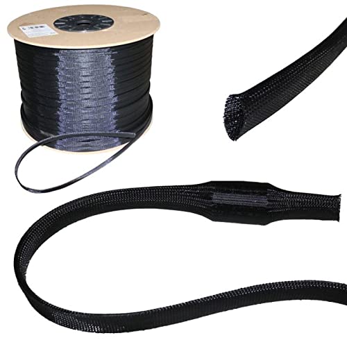 Lumonic 10m Geflechtschlauch 10mm (7-14mm) I Gewebeschlauch Kabel aus Polyester in Schwarz I Kabelschlauch, Schutzschlauch, Kabelschutz, Kabelummantelung