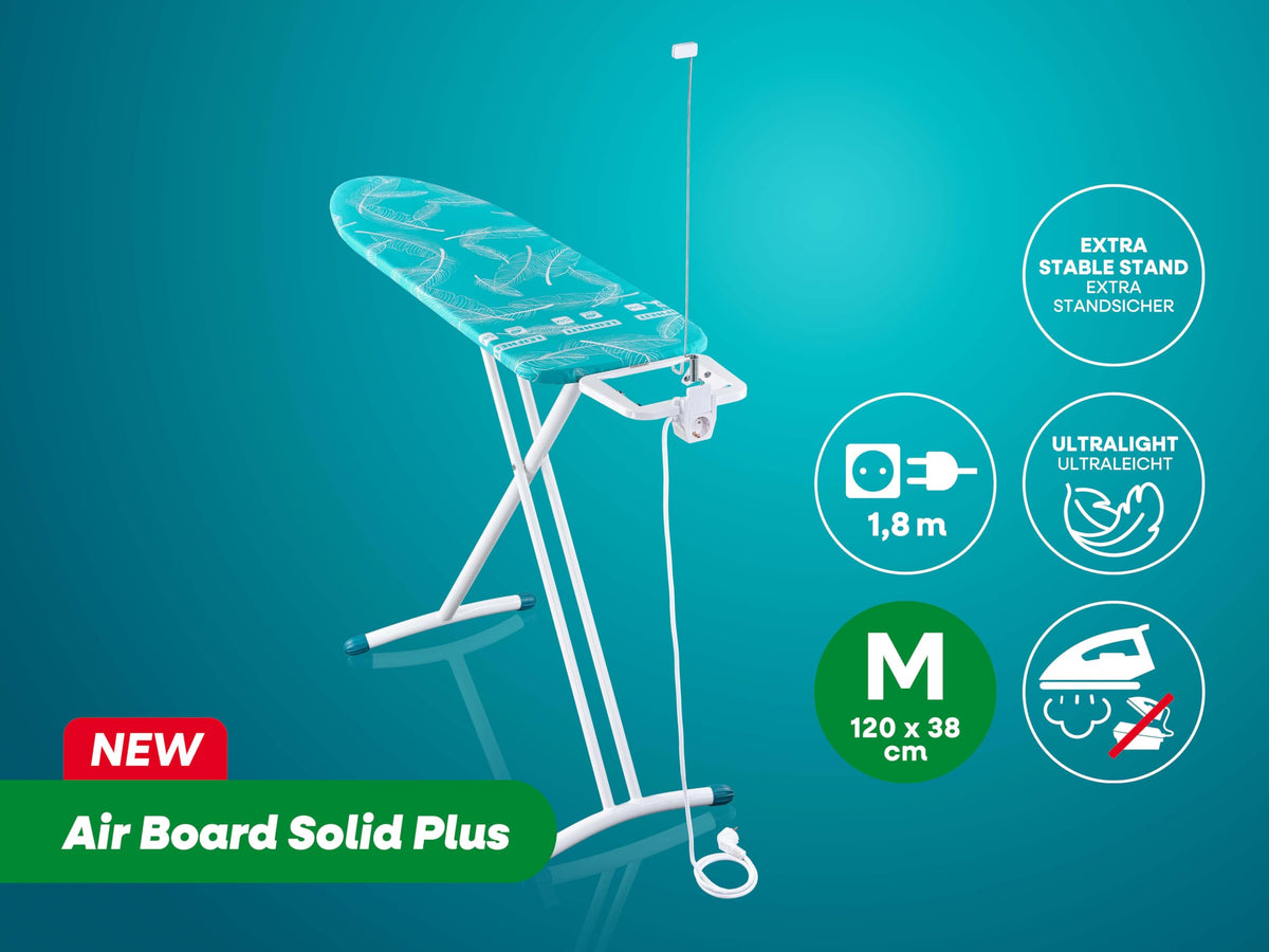 Leifheit Bügelbrett Air Board M Solid Plus, Bügelbezüge bis 120 x 38 cm