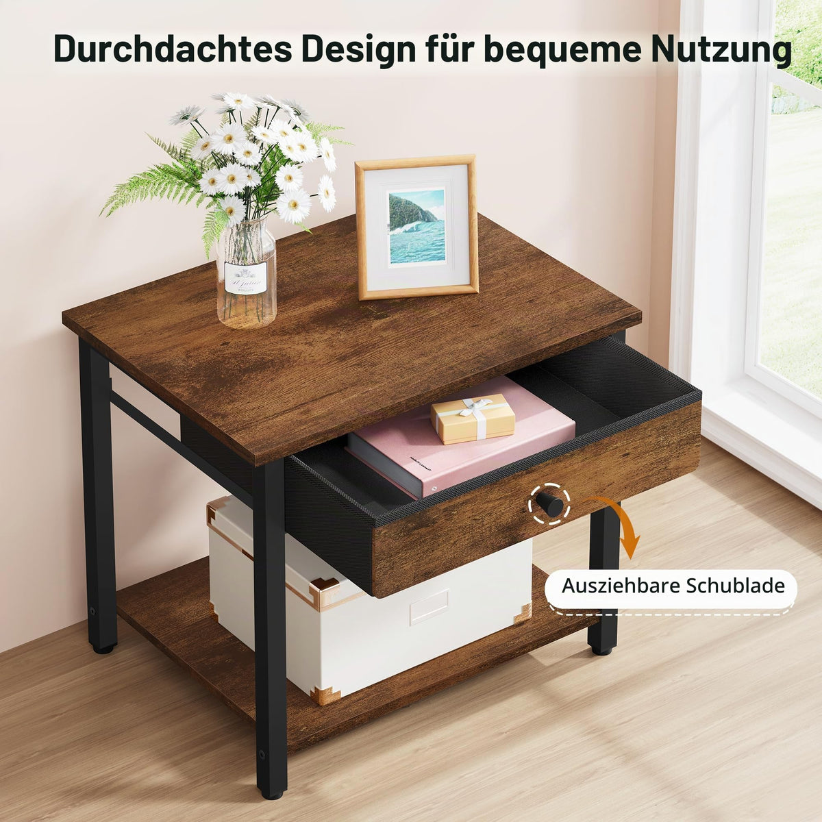 Gewudraw Druckertisch mit 2 Ebenen, Druckerständer mit Schublade für Büro