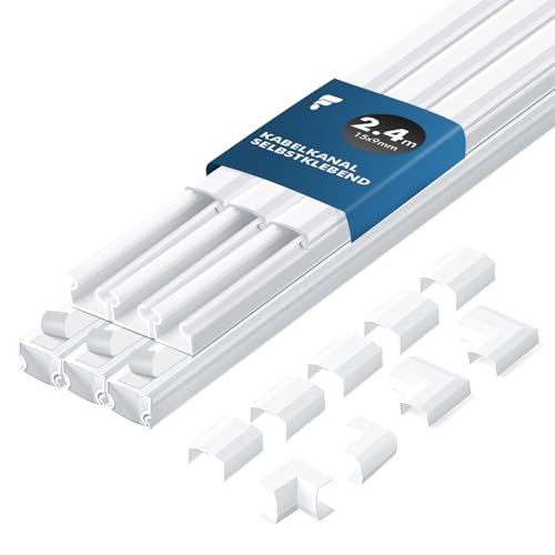 shinfly 2,4 m Kabelkanal Weiß – Kabelkanal Weiß Selbstklebend für Stromkabel, Kabelschacht Weiss, Kabel Verstecken – Kabelleiste für Wand – Weiss 15mm x 9mm (0,4m x 6Stück)