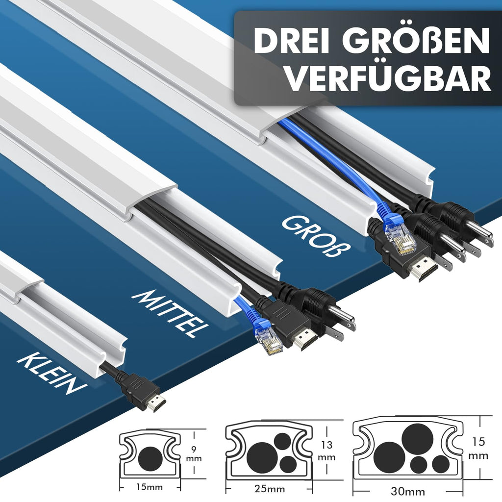 shinfly 2,4 m Kabelkanal Weiß – Kabelkanal Weiß Selbstklebend für Stromkabel, Kabelschacht Weiss, Kabel Verstecken – Kabelleiste für Wand – Weiss 15mm x 9mm (0,4m x 6Stück)