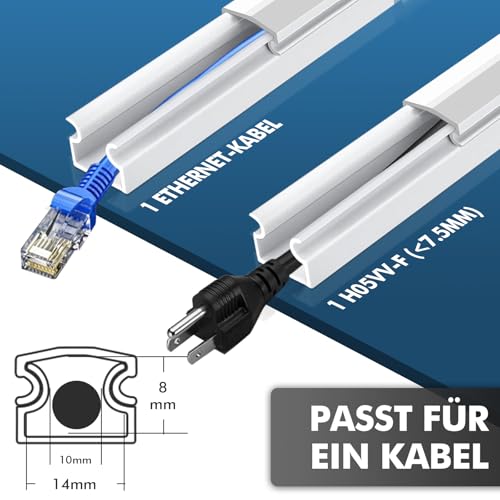 shinfly 2,4 m Kabelkanal Weiß – Kabelkanal Weiß Selbstklebend für Stromkabel, Kabelschacht Weiss, Kabel Verstecken – Kabelleiste für Wand – Weiss 15mm x 9mm (0,4m x 6Stück)