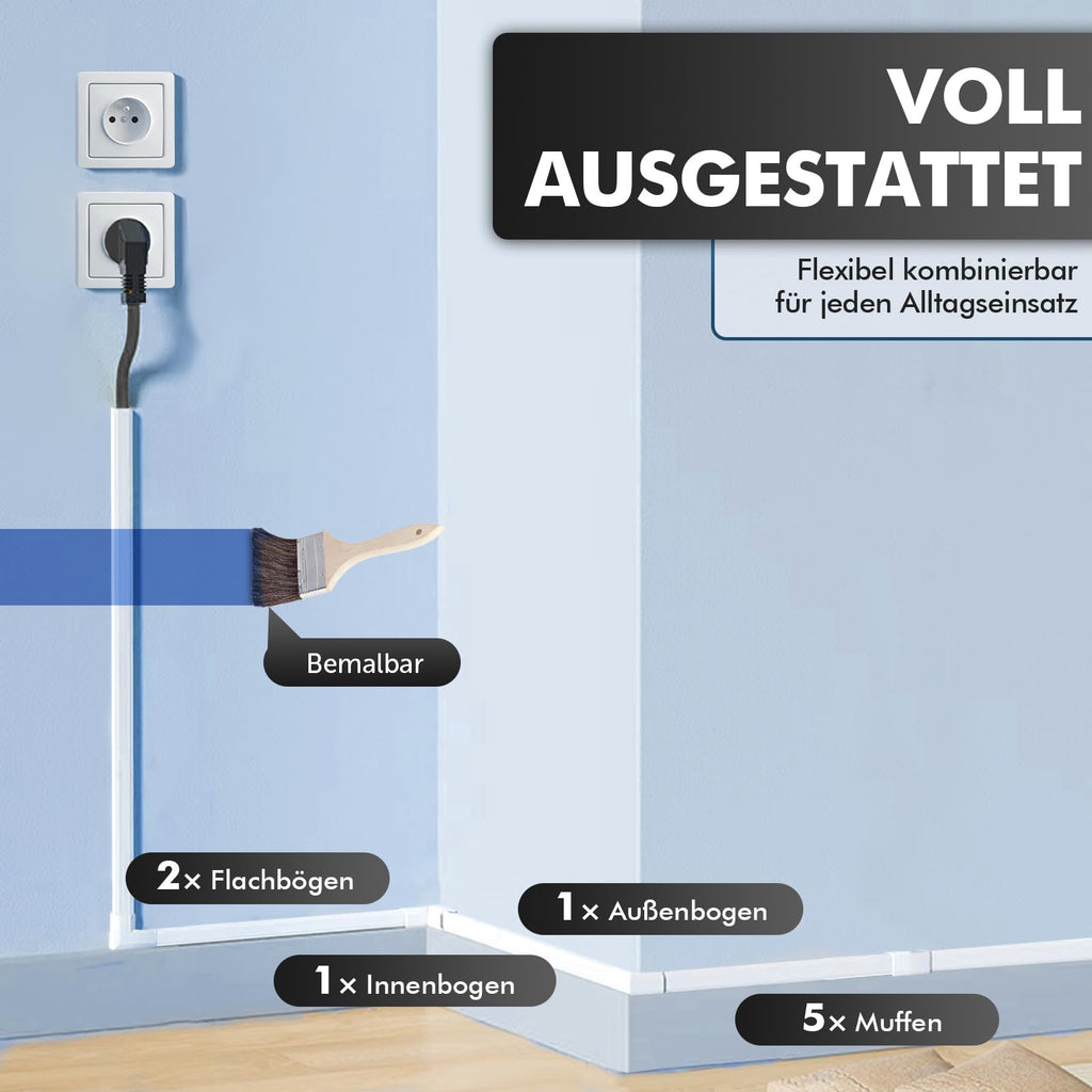 shinfly 2,4 m Kabelkanal Weiß – Kabelkanal Weiß Selbstklebend für Stromkabel, Kabelschacht Weiss, Kabel Verstecken – Kabelleiste für Wand – Weiss 15mm x 9mm (0,4m x 6Stück)