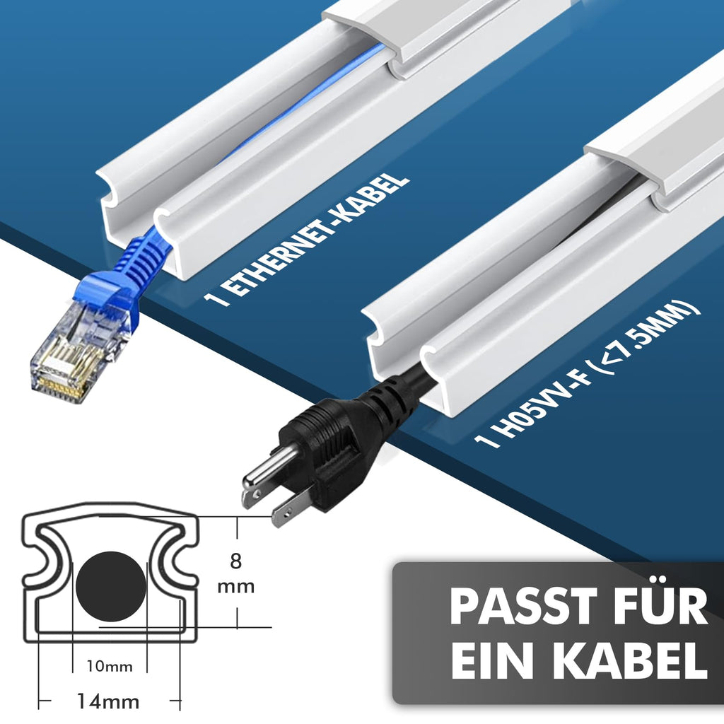 shinfly 2,4 m Kabelkanal Weiß – Kabelkanal Weiß Selbstklebend für Stromkabel, Kabelschacht Weiss, Kabel Verstecken – Kabelleiste für Wand – Weiss 15mm x 9mm (0,4m x 6Stück)