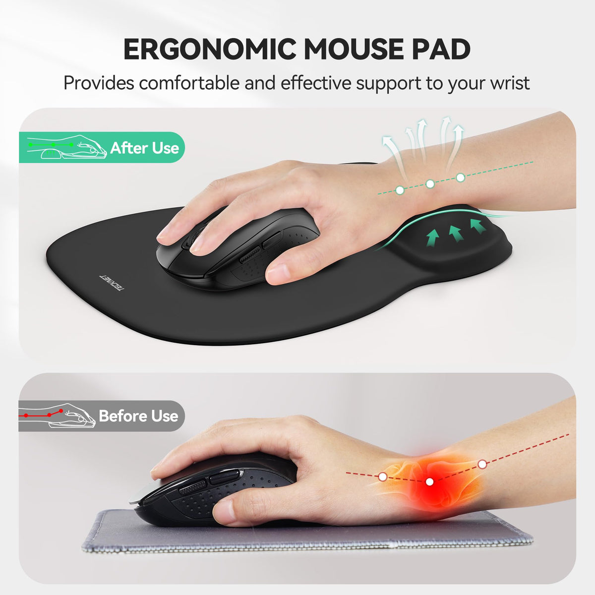TECKNET Mauspad mit Gelkissen, ergonomisches Mousepad mit Handauflage