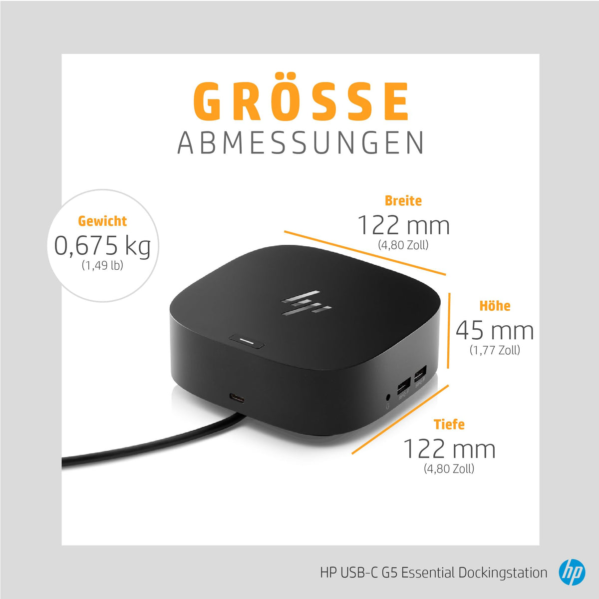 HP USB-C-Dockingstation G5 – universelle 100W-Power-Delivery-Dockstation, Multi-OS-Kompatibilität, kompaktes Design, Netzwerkmanagement, Schwarz (Generalüberholt)