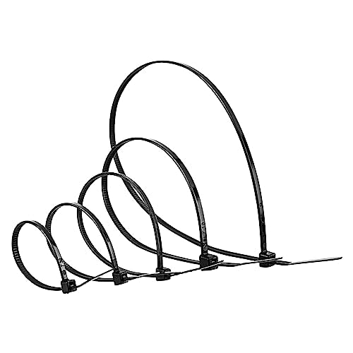 Amazon Basics Kabelbinder, verstellbar, zum Organisieren von Kabeln, 100/120/150/200/300 mm, insgesamt 500 Stück, schwarz