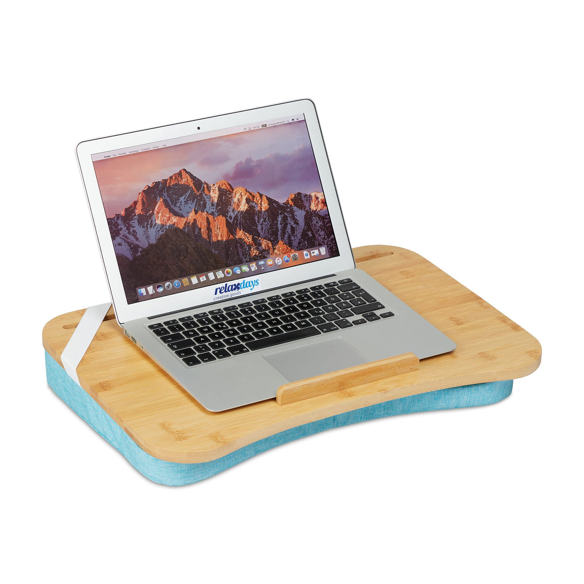 Relaxdays Laptopkissen, Bambus, Memory Foam Kissen, BxT: 51 x 36 cm, Tragegriff, Kissentablett Bett & Sofa, Natur/blau