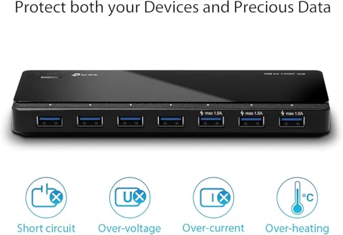 TP-Link UH700 USB 3.0 Hub mit Stromversorgung, 7-Port USB Verteiler & Splitter, idealer USB Adapter mehrfach für Windows, Mac, Chrome & Linux OS, mit Netzteil & EIN/Aus-Schalter