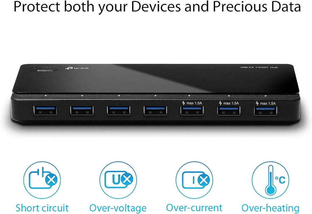 TP-Link UH700 USB 3.0 Hub mit Stromversorgung, 7-Port USB Verteiler & Splitter, idealer USB Adapter mehrfach für Windows, Mac, Chrome & Linux OS, mit Netzteil & EIN/Aus-Schalter