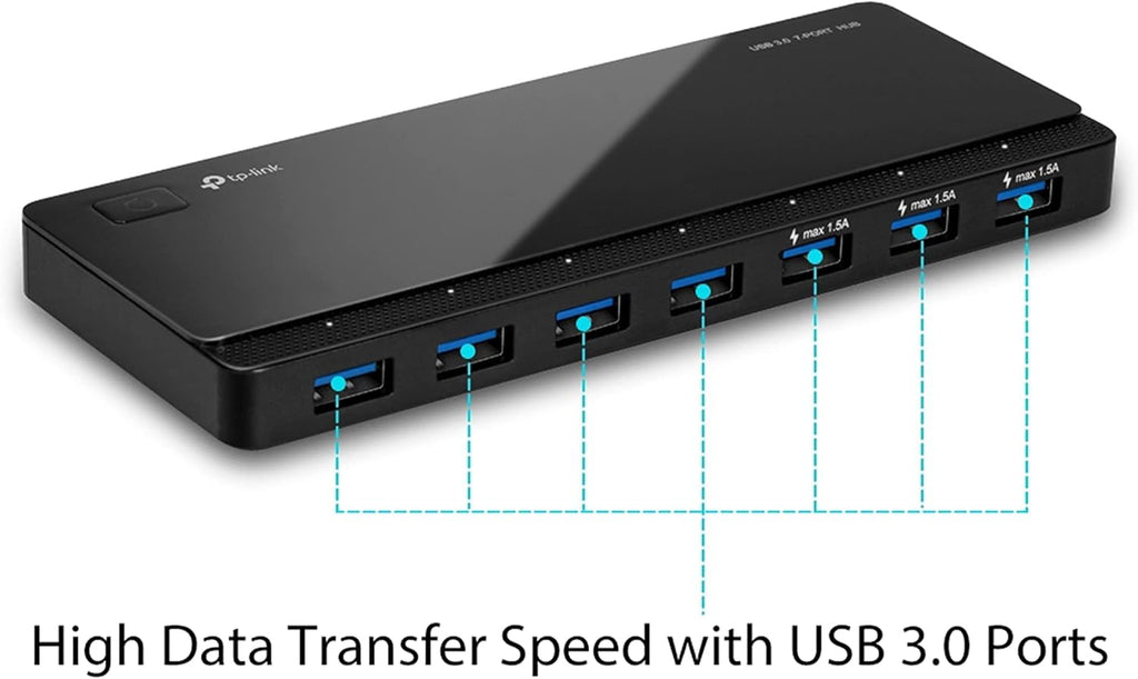 TP-Link UH700 USB 3.0 Hub mit Stromversorgung, 7-Port USB Verteiler & Splitter, idealer USB Adapter mehrfach für Windows, Mac, Chrome & Linux OS, mit Netzteil & EIN/Aus-Schalter
