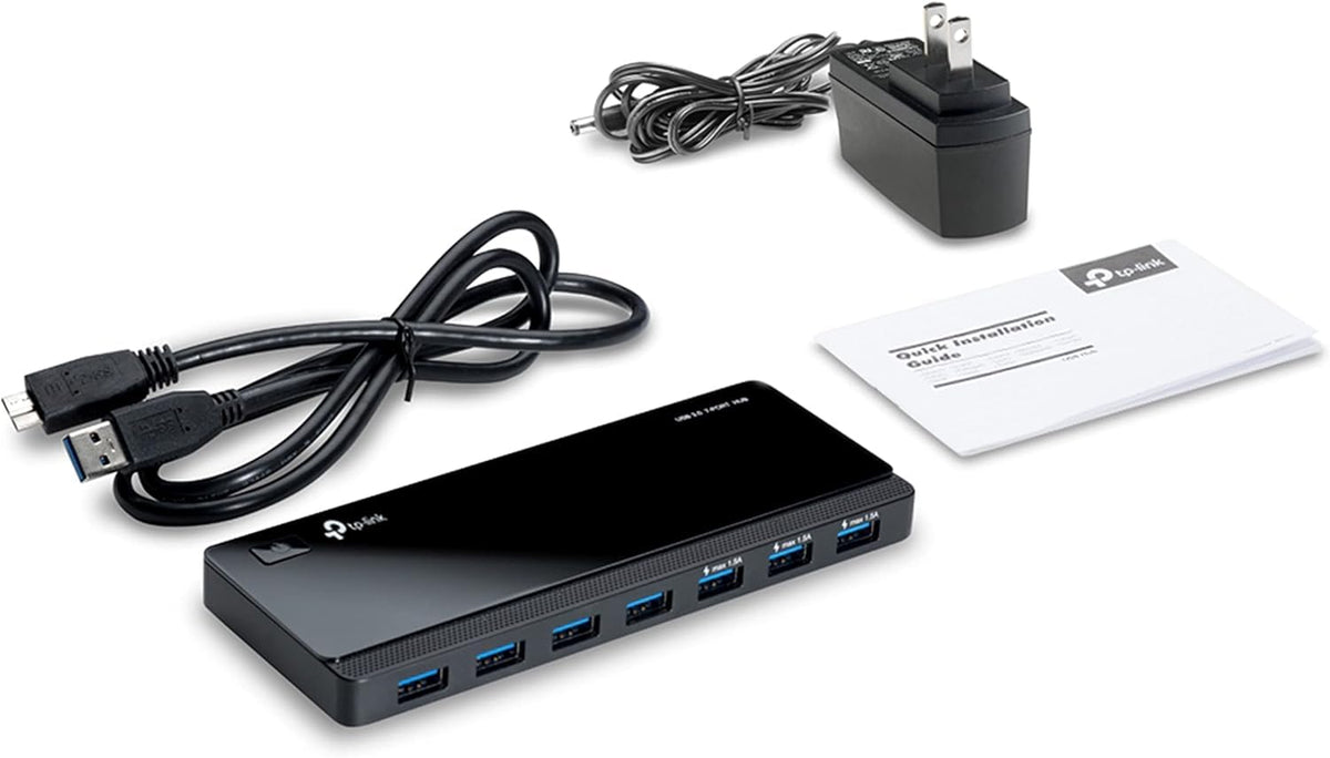 TP-Link UH700 USB 3.0 Hub mit Stromversorgung, 7-Port USB Verteiler & Splitter, idealer USB Adapter mehrfach für Windows, Mac, Chrome & Linux OS, mit Netzteil & EIN/Aus-Schalter