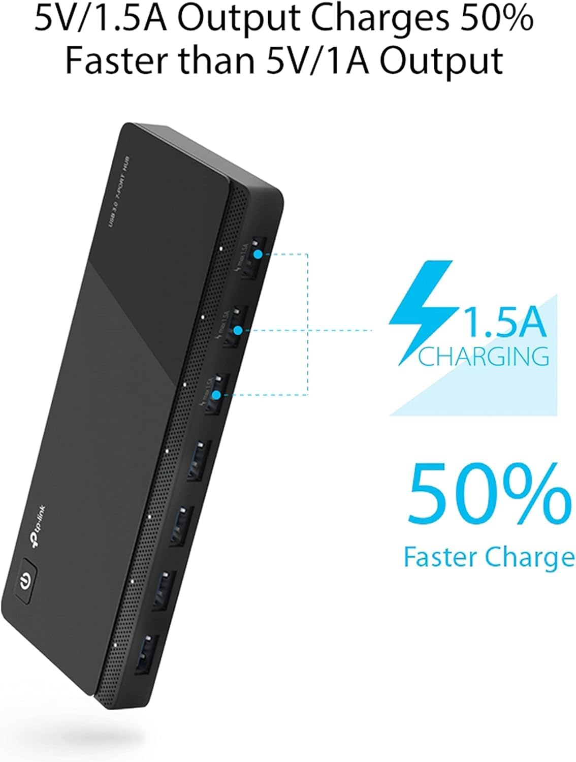 TP-Link UH700 USB 3.0 Hub mit Stromversorgung, 7-Port USB Verteiler & Splitter, idealer USB Adapter mehrfach für Windows, Mac, Chrome & Linux OS, mit Netzteil & EIN/Aus-Schalter