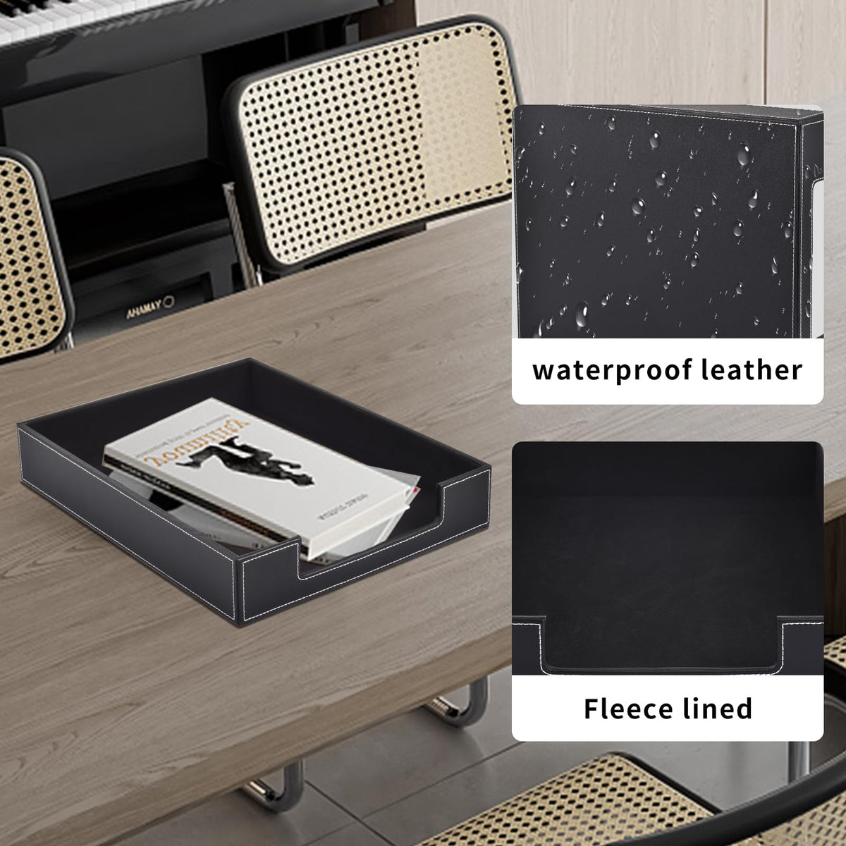 Leder Briefablage,Schreibtisch Organizer,Briefablagen & Stapelsysteme für den Schreibtisch A4-Stapelbare Ablagefächer für Briefe,Papierhalter,Postkörbe,Zeitschriften,Schwarz