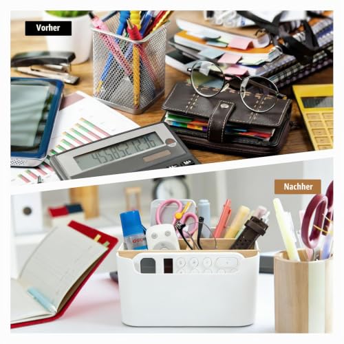 AKONE 5 Fächer Stifte Organizer, Bambus Schreibtisch Organizer mit Abnehmbaren Trennwänden, Platzsparender Stiftehalter, Multifunktionaler Kosmetikhalter für Make up Pinsel, Büro Zubehör & mehr