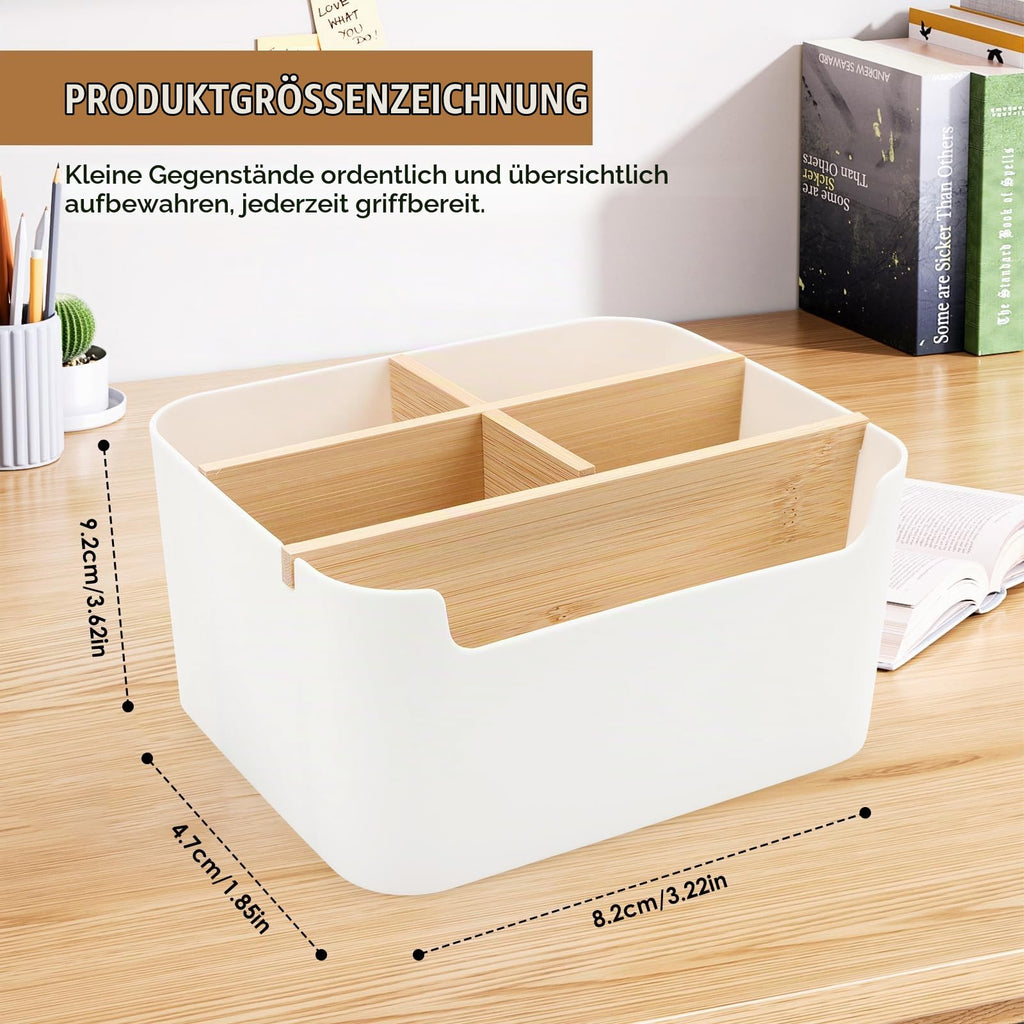 AKONE 5 Fächer Stifte Organizer, Bambus Schreibtisch Organizer mit Abnehmbaren Trennwänden, Platzsparender Stiftehalter, Multifunktionaler Kosmetikhalter für Make up Pinsel, Büro Zubehör & mehr