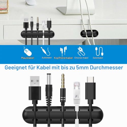 9 Stück Kabelhalter Schreibtisch mit 20 Schlitzen, Silikon Kabelclips Selbstklebend, Kabel Organizer, Schwarze Kabelorganizer Clips für kabelmanagement im Auto, Büro und Zuhause