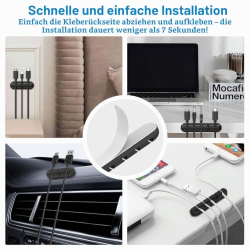 9 Stück Kabelhalter Schreibtisch mit 20 Schlitzen, Silikon Kabelclips Selbstklebend, Kabel Organizer, Schwarze Kabelorganizer Clips für kabelmanagement im Auto, Büro und Zuhause