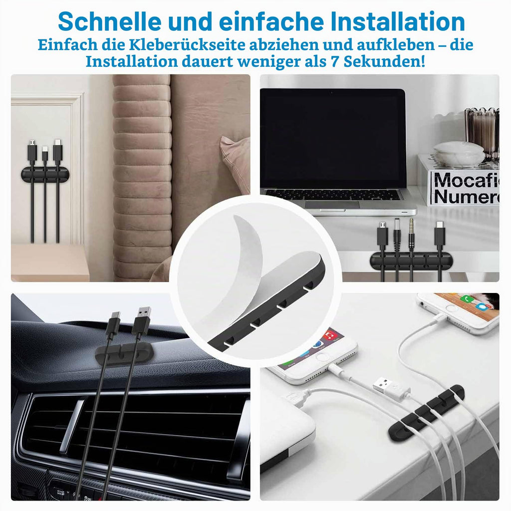 9 Stück Kabelhalter Schreibtisch mit 20 Schlitzen, Silikon Kabelclips Selbstklebend, Kabel Organizer, Schwarze Kabelorganizer Clips für kabelmanagement im Auto, Büro und Zuhause