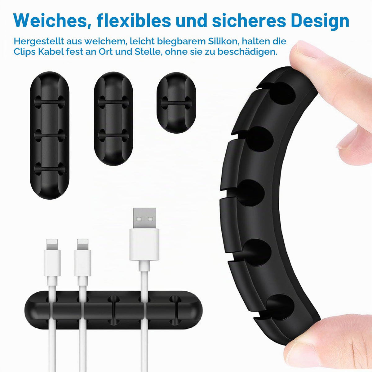 9 Stück Kabelhalter Schreibtisch mit 20 Schlitzen, Silikon Kabelclips Selbstklebend, Kabel Organizer, Schwarze Kabelorganizer Clips für kabelmanagement im Auto, Büro und Zuhause