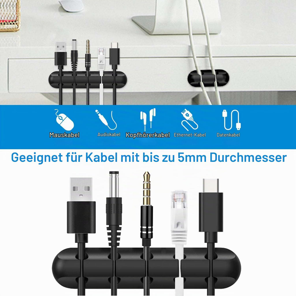 9 Stück Kabelhalter Schreibtisch mit 20 Schlitzen, Silikon Kabelclips Selbstklebend, Kabel Organizer, Schwarze Kabelorganizer Clips für kabelmanagement im Auto, Büro und Zuhause